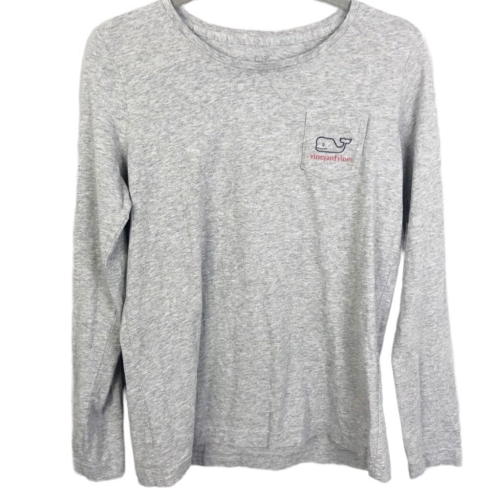 Vineyard, vines, happy holidays, long sleeve, gray pocket, tee size extra small